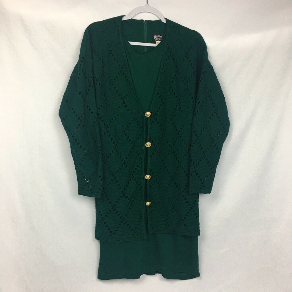 Vintage Dawn Joy Fashions Emerald One Pc Cardigan Dress Size 9/10
